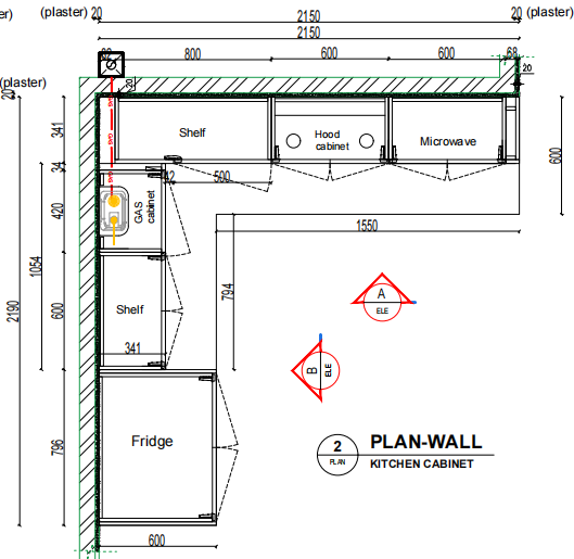 Custom kitchen cabinet layout drawing