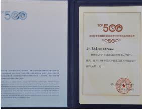 2015 China Top 500 Private Foreign Trade Enterprise certificate